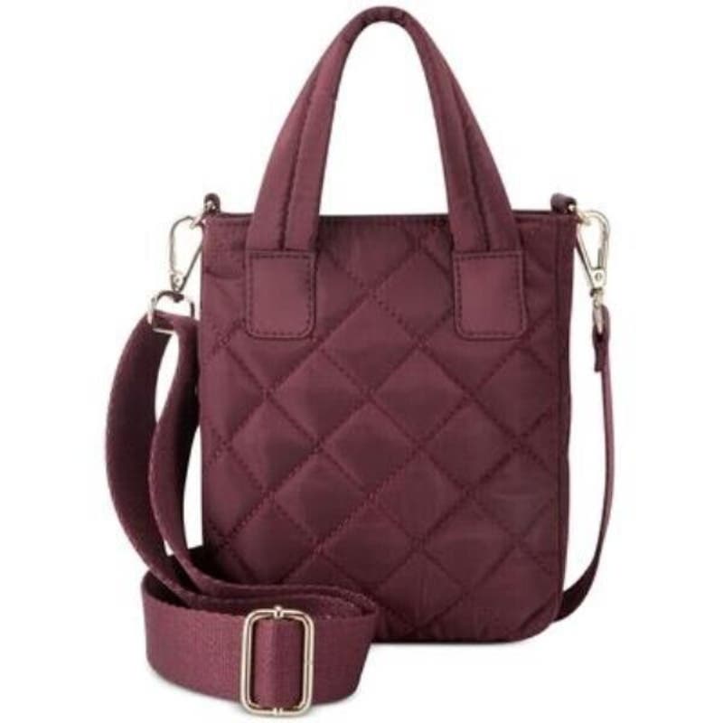 INC International Concepts Nylon Rachell Quilted Crossbody Dark Cherry Gold