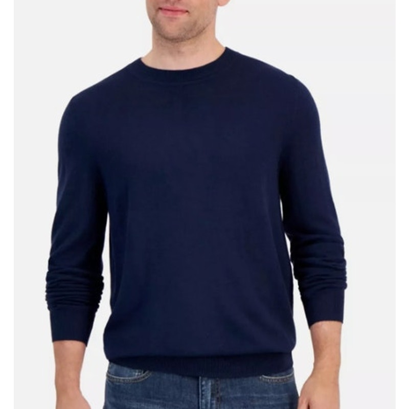 ALFANI Men's Navy Blue Merino Wool Crewneck Sweater