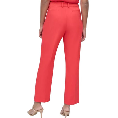 DKNY Women's Piped Straight Leg Mid-Rise Pants in Watermelon Sugar Pink