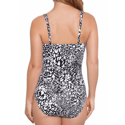 Swim Solutions Women's Printed Ruched-Front One Piece Swimsuit, Leopard