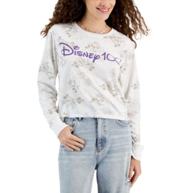 Disney Juniors 100th Anniversary Long Sleeve Mickey Mouse White Tee Shirt