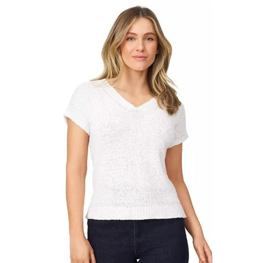 Melissa Paige Women's V-Neck Short-Sleeve Sweater in Snow White