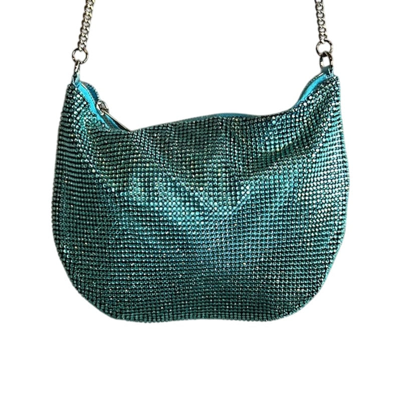 AQUA Ellie2 Crystal Mesh Shoulder Bag Aqua Blue