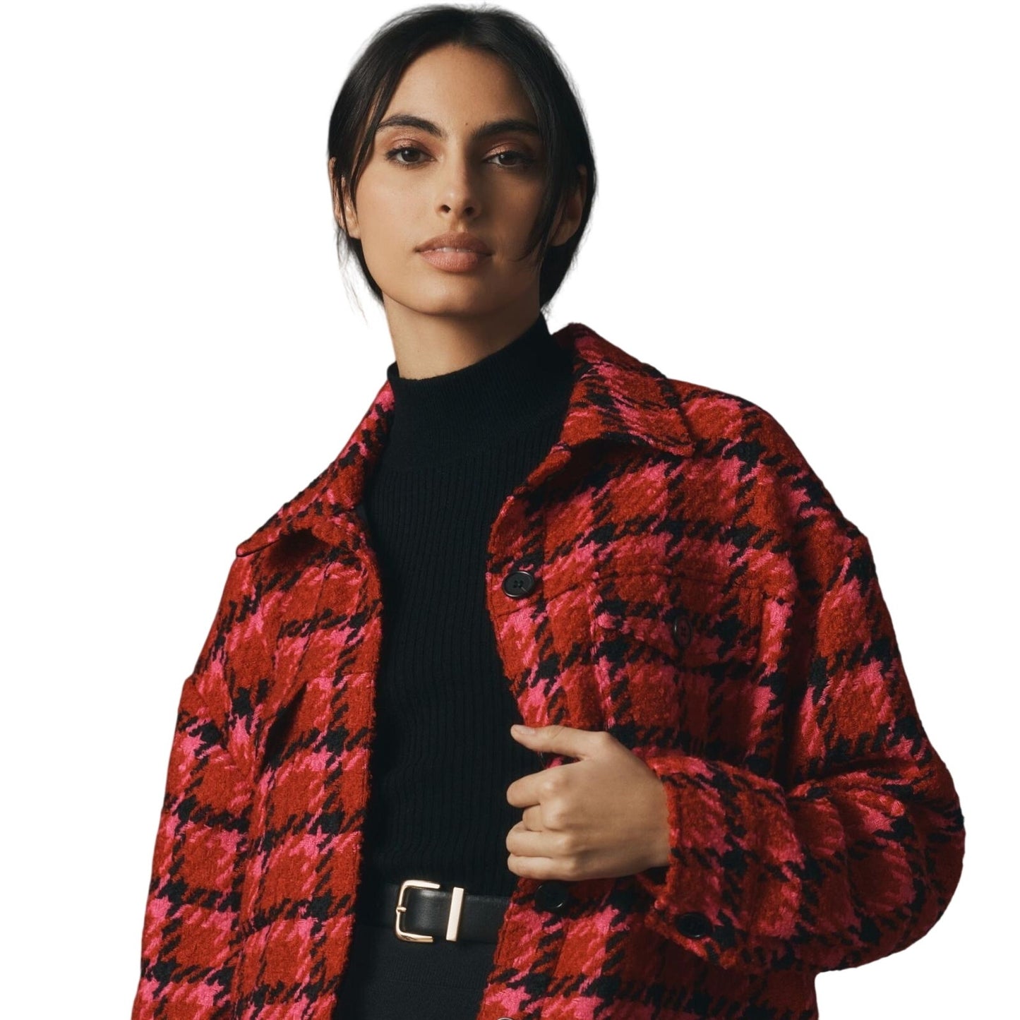 Sanctuary Women's Plaid Button-Front Shacket Lipstick Red Plaid