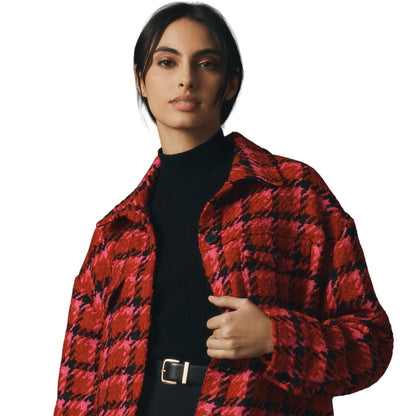 Sanctuary Women's Plaid Button-Front Shacket Lipstick Red Plaid