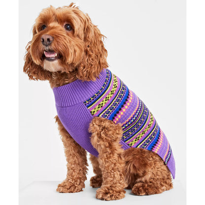 Charter Club Holiday Lane Festive Fair Isle Pet Sweater In Purple Combo