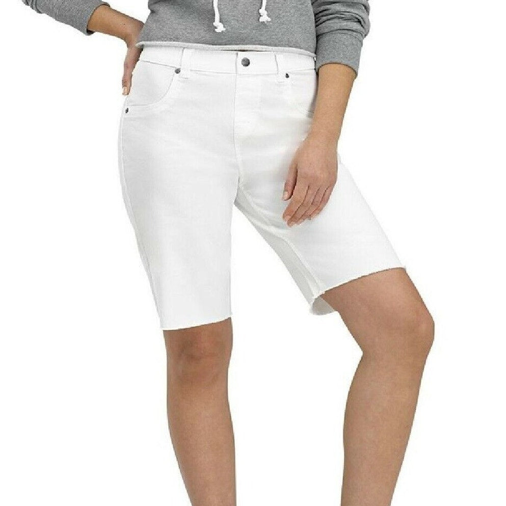 HUE Ultra Soft Denim Solid White Bermuda Shorts