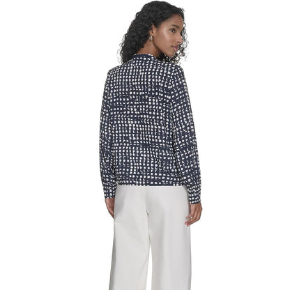 Calvin Klein Women's Printed Tie-Neck Blouse in Navy Blue Cream