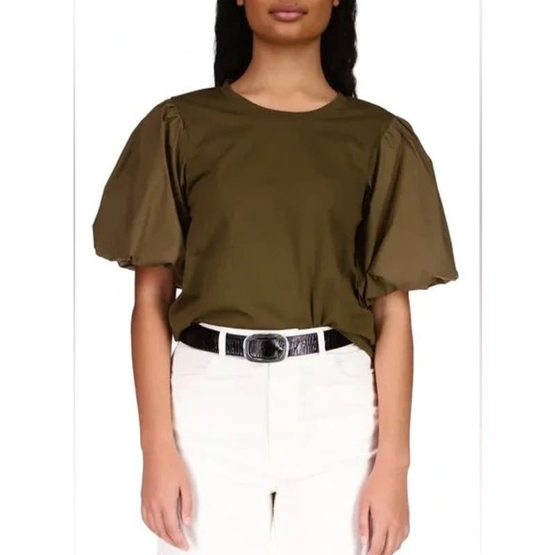 SANCTUARY Women's Dream State Cotton Puff-Sleeve Tee Olive, Size XS