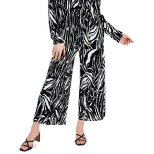 Bar III Women's Petite Printed High-Rise Wide-Leg Chelsea Pants in Zebra