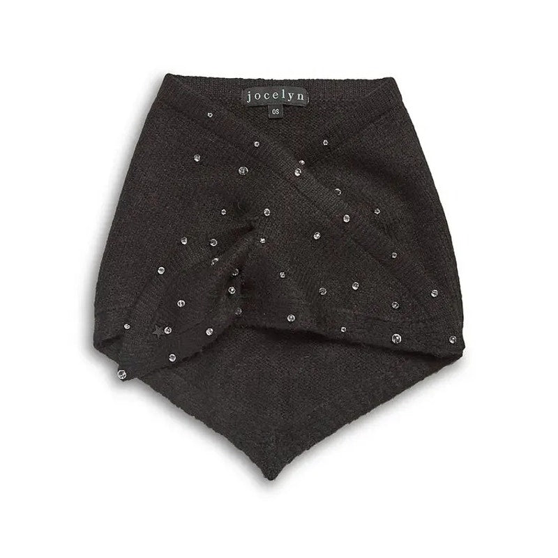 Jocelyn Knit Triangle Pull Through Scarf in Studded Black