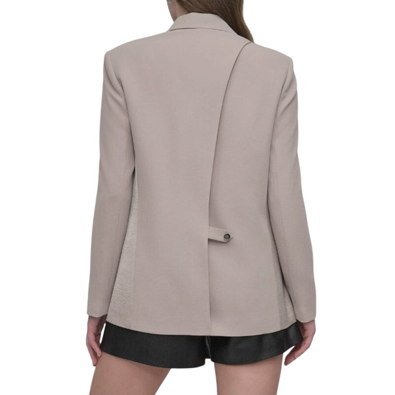 DKNY Women's Long-Sleeve Open-Back Blazer Jacket in Pebble Tan Gray