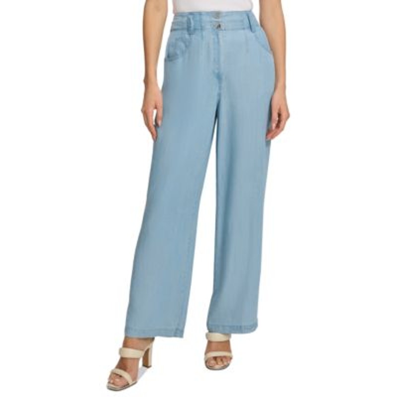 DKNY Women's Chambray Wide-Leg Pants in Light Chambray