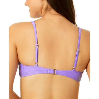 Salt + Cove Juniors' Knotted-Front Textured Bralette Bikini Top in Purple