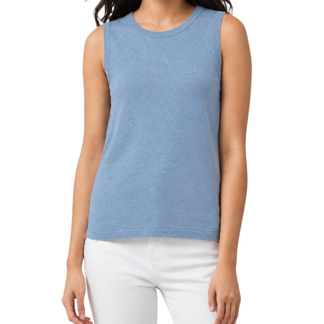 Three Dots Women's Olive Sleeveless Tank Top in Faded Denim Blue