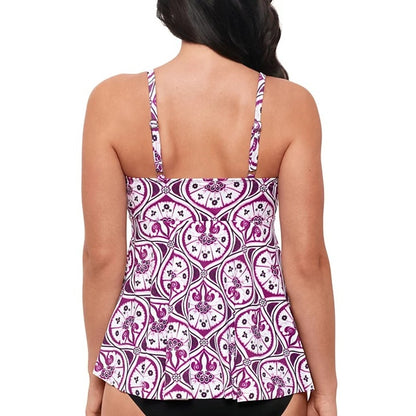 Swim Solutions Women's Tiletale V-Neck Tankini Top in Magenta Multi