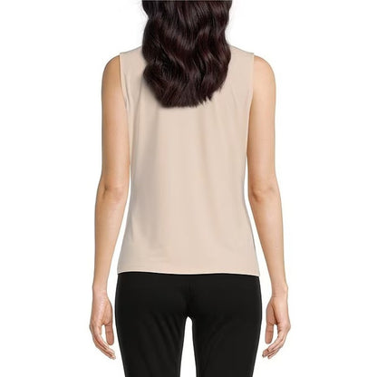 Calvin Klein Matte Jersey V-Neck Shoulder Pleat Sleeveless Top In Pink Pepper