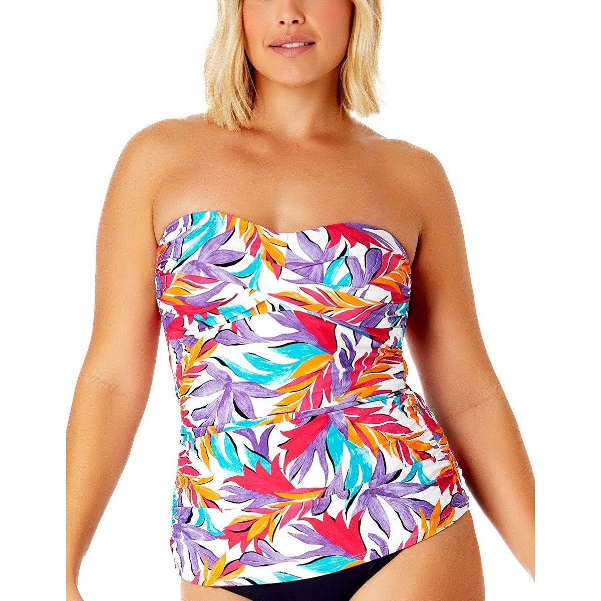 Anne Cole  Women's Anne Cole Twist Bandeau Swim Tankini In Multi Palm Print