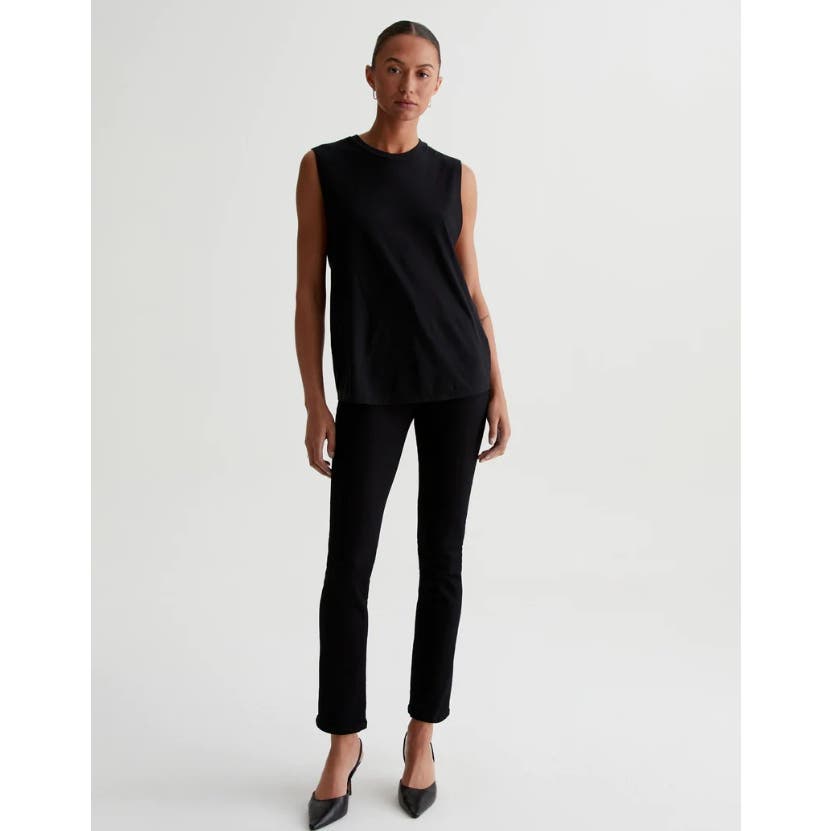 Ag Jeans Mari Extended VELVET HIGH-RISE SLIM STRAIGHT SUPER BLACK