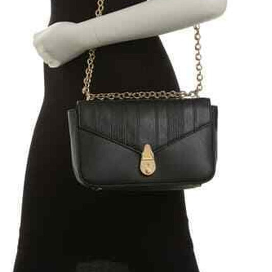 Calvin Klein Black Linear Quilted Leather Crossbody Bag, Gold Hardware, NWT