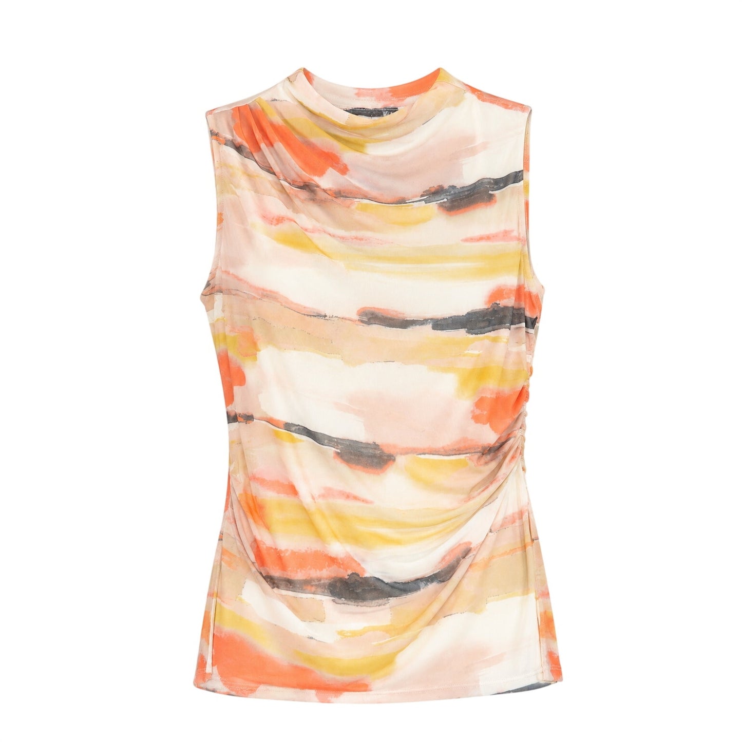 Calvin Klein Women's Sleeveless High Mock-Neck Side-Ruched Top in Pink Pepper