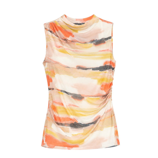 Calvin Klein Women's Sleeveless High Mock-Neck Side-Ruched Top in Pink Pepper