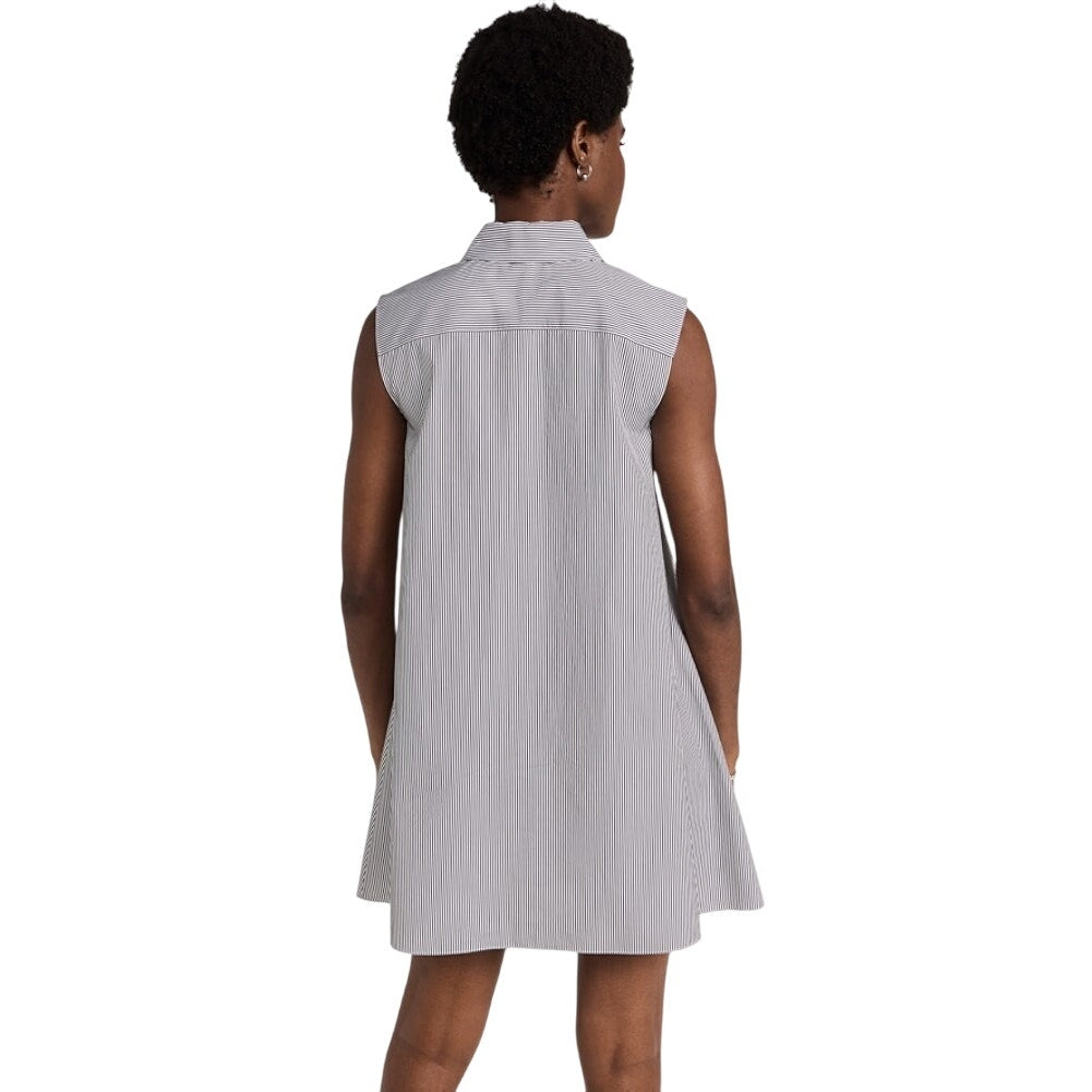 Theory Women's Sleeveless Bib Tunic Mini Dress in Downing Charcoal Stripe, Small
