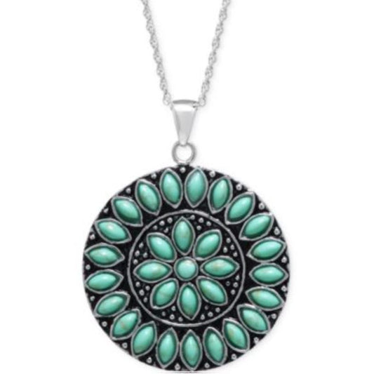 R. H. Macy  Sterling Silver & Turquoise Grid Circle Necklace