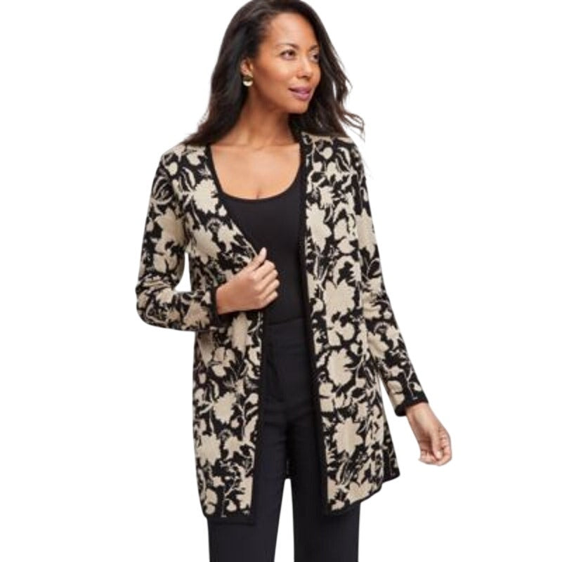 JM Collection Women's Shadow Silhouette Open-Front Cardigan in Deep Black