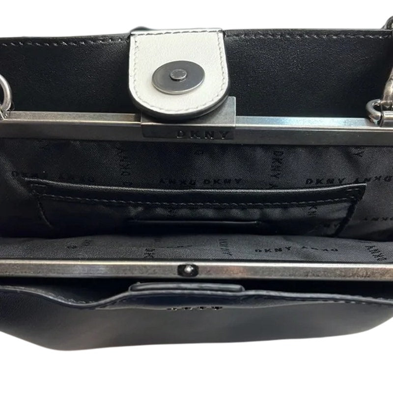 DKNY Farrah Leather Bucket Bag, White & Black Dual Tone Snap Closure Bag