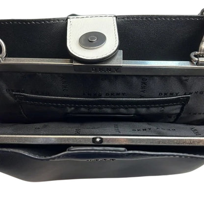 DKNY Farrah Leather Bucket Bag, White & Black Dual Tone Snap Closure Bag