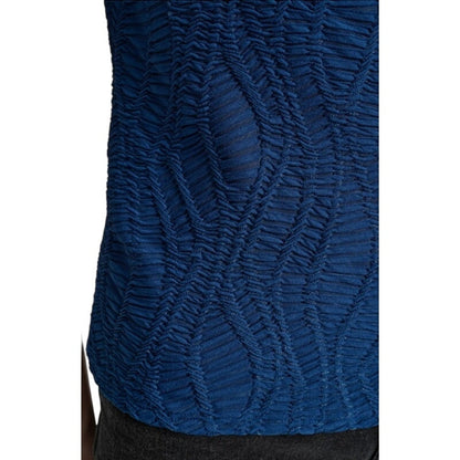 DKNY Women's Textured Boat-Neck Shirred Print Top in Cadet Blue