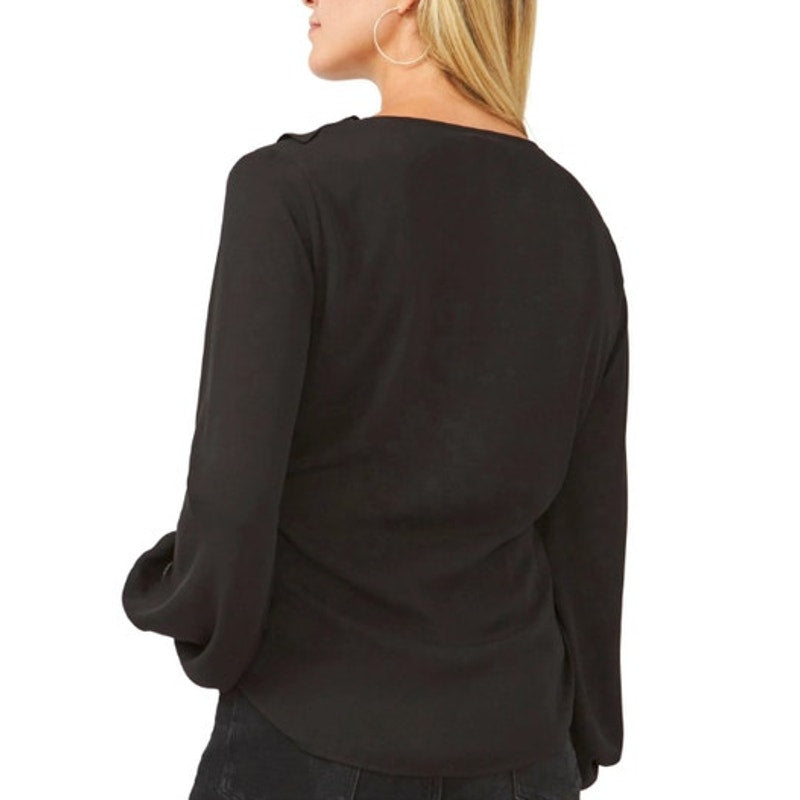Vince Camuto Women's Black Ruffle V-Neck Blouse, Long Sleeve, Size Medium