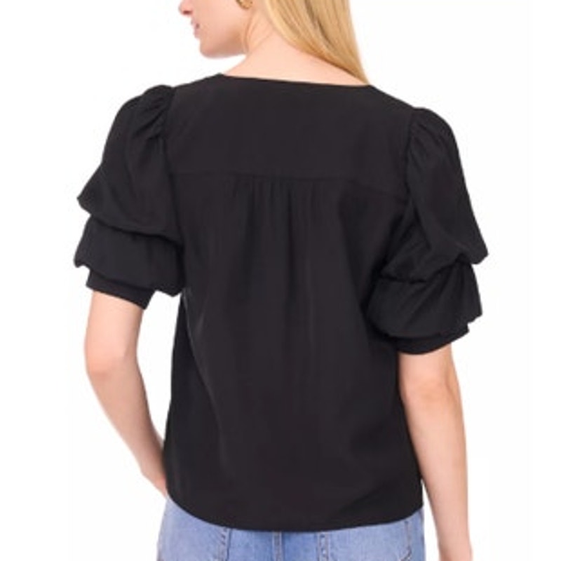 1.STATE Women's Tiered Bubble-Sleeve Top in Rich Black