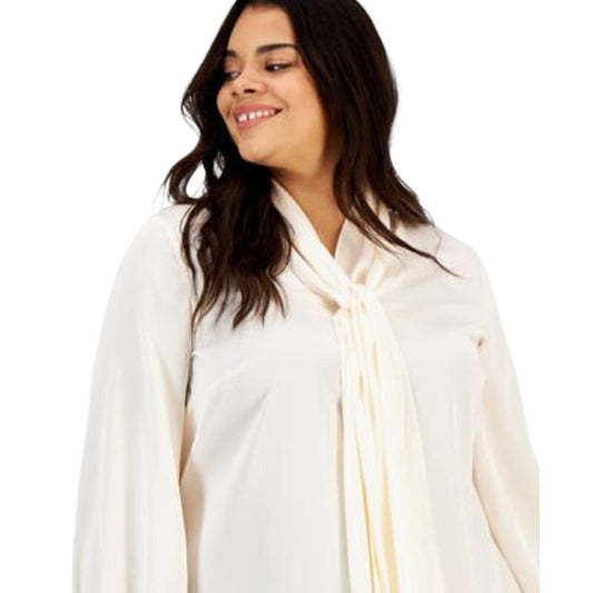 Bar III Women's Tie-Neck Long-Sleeve Top in Ivory