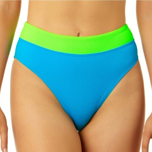 Salt + Cove Juniors' Banded High-Waist Ribbed Bikini Bottoms Colorblock Blue Green