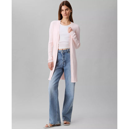Calvin Klein Women's Cotton Ribbed Open-Front Duster Cardigan in Pearl Pink