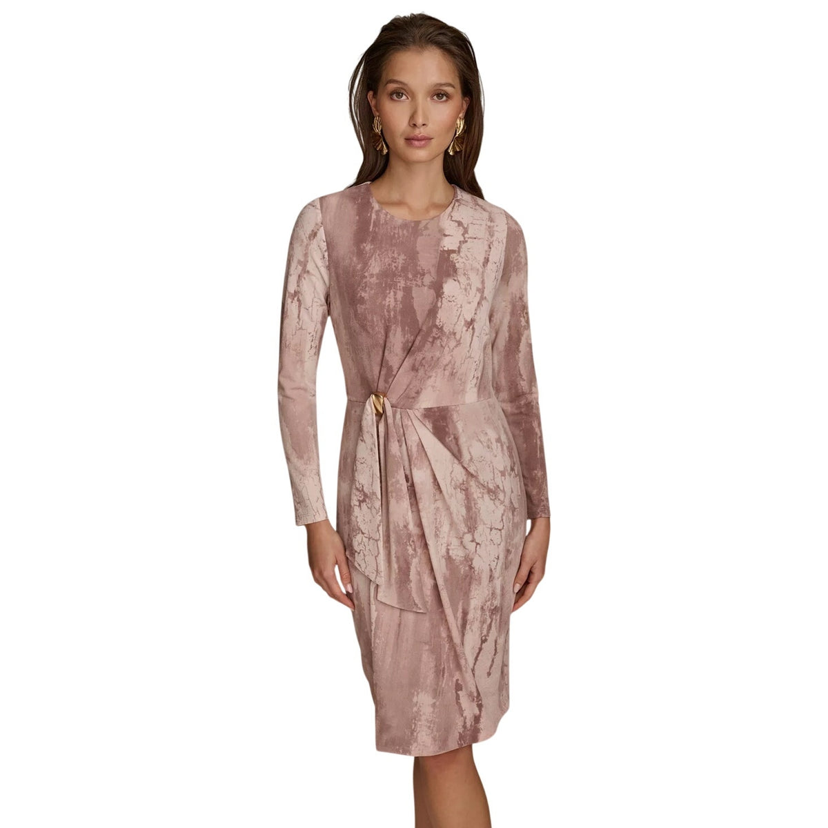 Donna Karan New York Women's Long Sleeve Printed Dress in Mink Pink Combo