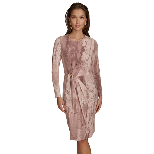 Donna Karan New York Women's Long Sleeve Printed Dress in Mink Pink Combo