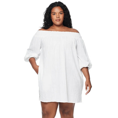 Lauren Ralph Lauren Plus Size Off-The-Shoulder Cover-Up Dress In White