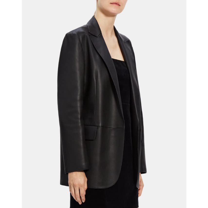 Theory Ladies Relaxed Blazer in Leather Black, Size Small