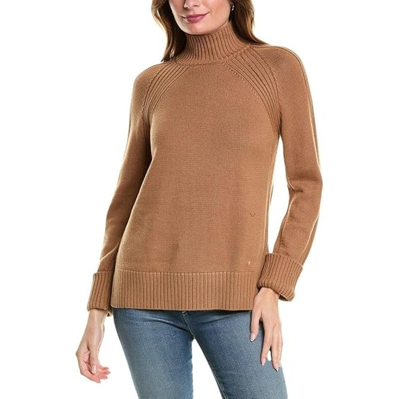 Jones New York Women's Solid Mock-Neck Knit Sweater in Caramel Brown
