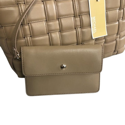 Michael Kors Camel “Ivy” Woven Tote Bag, Vegan Faux Leather, NWT