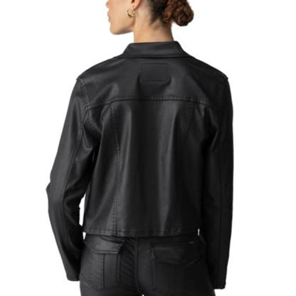 Sanctuary Women's "Davidson" Black Coated Trucker Jacket, Size Medium