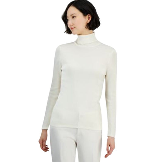 Anne Klein Women's Ribbed Turtleneck Sweater in Anne White