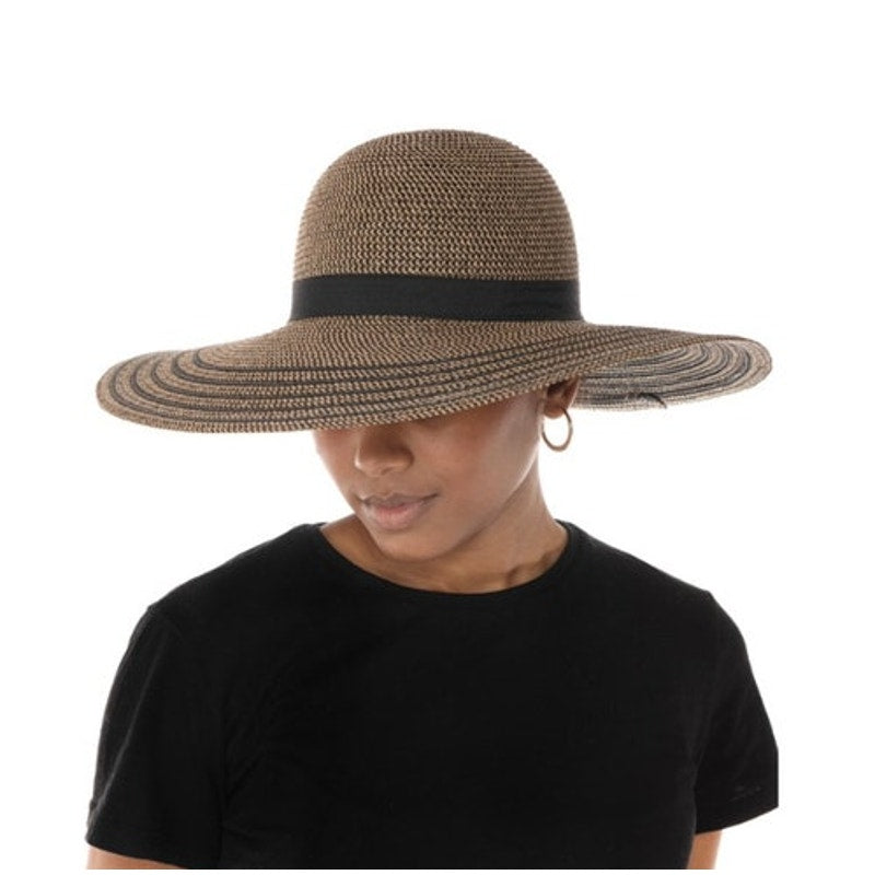 I.N.C. International Concepts Women's Striped Floppy Hat in Natural Tan & Black