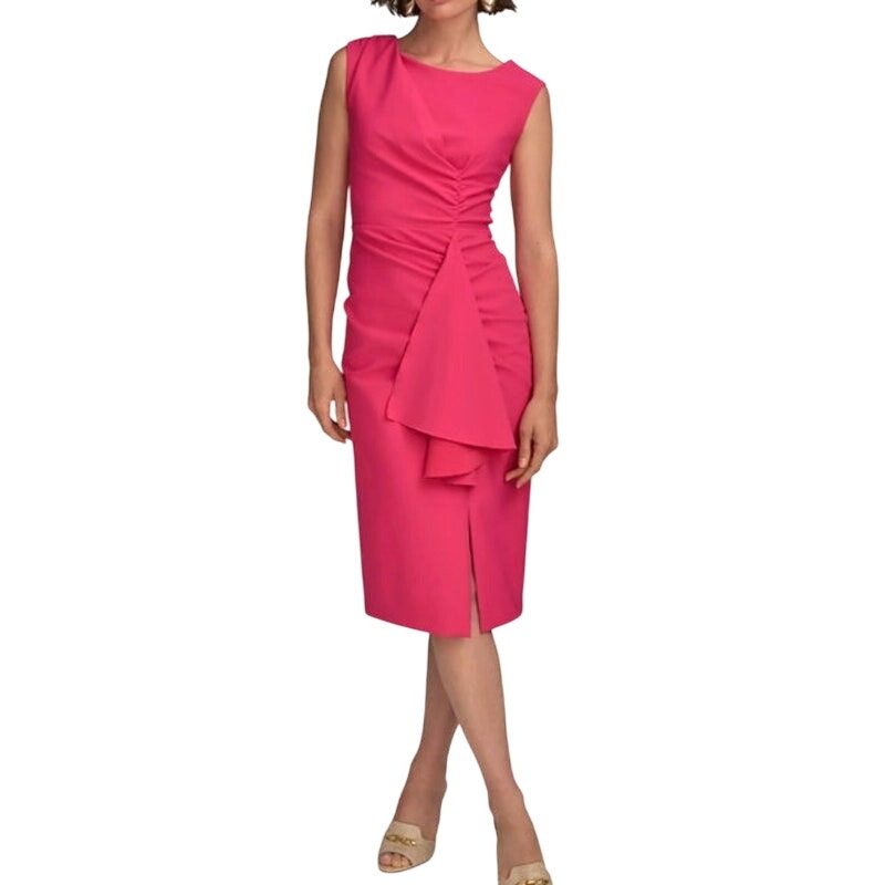 Donna Karan Women's Sleeveless Ruched Sheath Dress in Hot Pink
