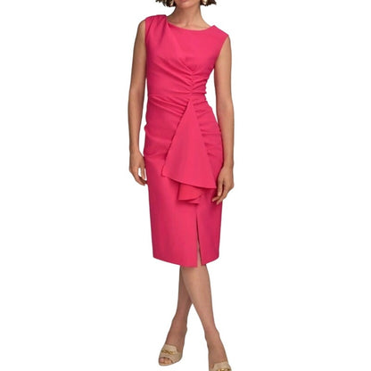 Donna Karan Women's Sleeveless Ruched Sheath Dress in Hot Pink