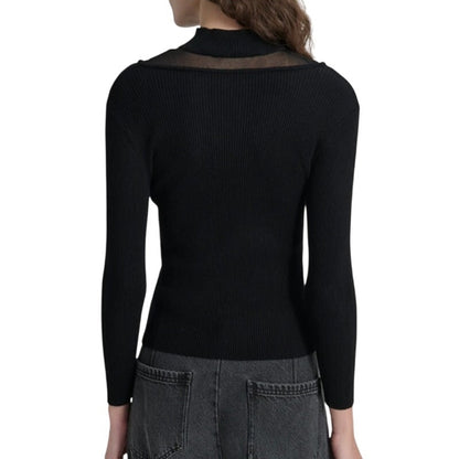 DKNY Women's Mock-Neck Sheer-Detail Sweater in Black