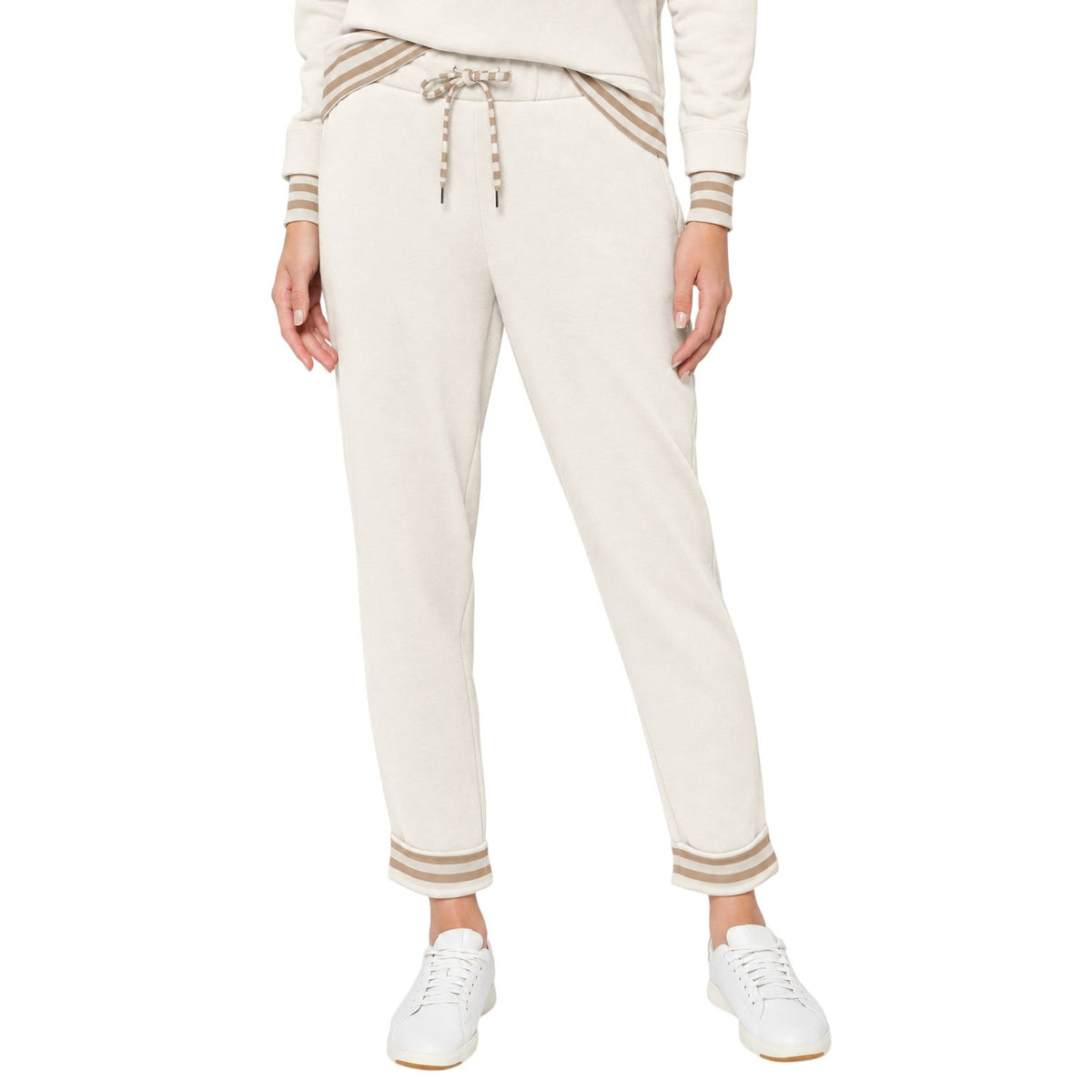 Three Dots Women's Joel Jogger Pants in Sugar Swizzle White & Tan